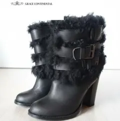 GRACE CONTINENTAL ファーブーツ 黒 23cm ベルト レザーのサムネイル