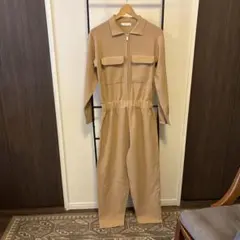ZARA KNIT ジップアップオールインワン　ベージュ Mのサムネイル
