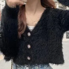 ショート丈パールボタンシャギーニットカーディガン[kz114a]