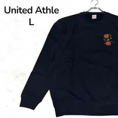 【一点物】United Athle スウェット L ネイビー 花柄 青鳥 胸刺繍