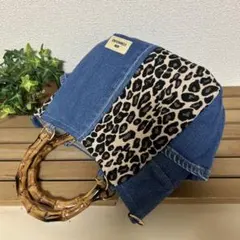 デニムリメイクバッグ　ふんわりころりんサイドポケットトートバッグ