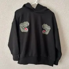 新品 ブランシェス 恐竜顔プリント黒パーカー 110