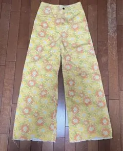 ZARA 花柄　デニムワイドパンツ