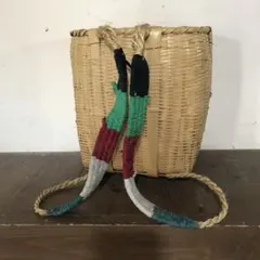 昭和レトロ 当時物 竹 背負い籠 背負いかご 背負籠 円筒形 かご インテリア