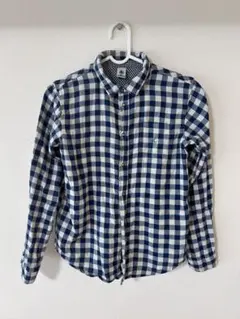 プチバトー ネイビーとホワイトのチェック柄長袖シャツ