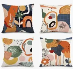 6【クッションカバー】北欧風 4枚セット 花柄 幾何学模様 モダン カラフル