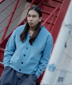 GIBOUS×LHP SWEAT CARDIGAN BLUE