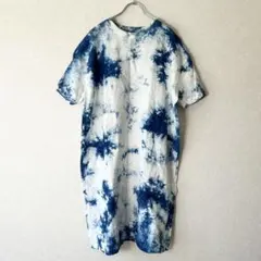 中川政七商店 ムラ染め麻布Tシャツワンピース ライトブルー 藍染リネンのサムネイル