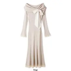 【最終値下げ】FRAY I.Dオフショルリボンリブニットワンピース　ベージュ