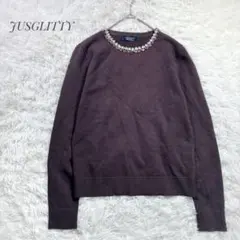 【ジャスグリッティー】ビジュー ニットカットソー クルーネック 訳あり