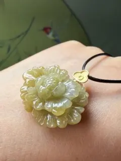美品❣️天然本翡翠 S925、ラベンダー翡翠【花開富貴】満開牡丹の花 