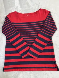 UNIQLO ボーダーカットソー　ボートネック　レッド×ネイビー　M