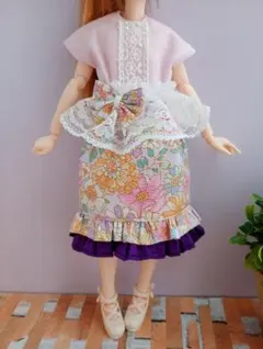 22cm・27cmドール服　ワンピース＆ヘアアクセ　セット(ピンク＆パープル)