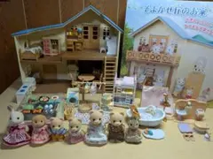 シルバニアファミリー そよかぜ丘のお家 人形8体 家具小物大量セット【お値下げ】