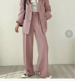 ピンク セットアップ テーラードジャケット ワイドパンツ