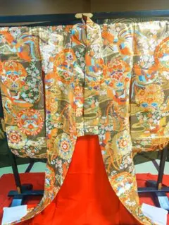 秀品 正絹 振袖 袋帯 2点セット 豪華全面柄 金駒刺繍 金彩 身丈156cm