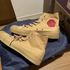 コンバースオールスター　ベージュ ハイカットスニーカー 赤ロゴ