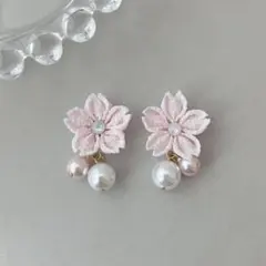 no.76うすピンク　桜パールピアス イヤリング　和風　振袖　着物　袴