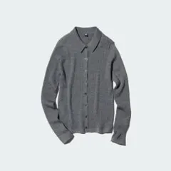 【UNIQLO】メリノリブポロカーディガン　グレー　Lサイズ