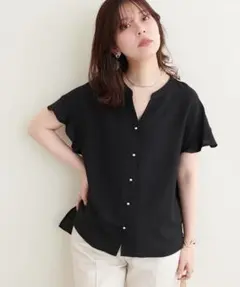 ＊土日限定セール＊ナチュラルクチュール♡麻調合繊フリル袖ブラウスのサムネイル