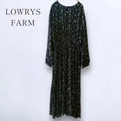 美品【ローリーズファーム】花柄ロングワンピース プリーツ ネイビー リバティ M