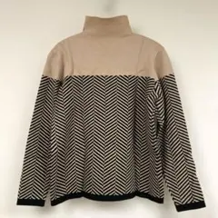 ヘリンボーン柄 ニット ハイネックニット Mサイズ ベージュ 黒