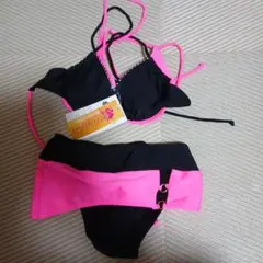 値下げ　新品　レディース　黒ピンクネオンカラー　ビキニ 　s　水着　ギャル