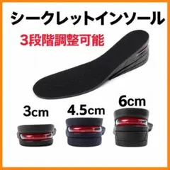 3段階調整 シークレットインソール 身長UP 最大6cm 中敷き 男女兼用 黒☆のサムネイル