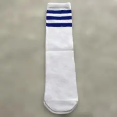 ライン入りソックス 白×青 スポーツ靴下 フリーサイズ カジュアル用