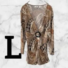 美品✨️CATO 【L】ペイズリー柄 チュニック Vネック 長袖 ブラウン系