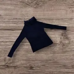 長袖ニットセーター　タートルネックストレッチ　ネイビー　フリーサイズ　綿100%