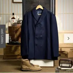 KARAKU ダブルブレスト ショールカラー ピーコート ウール ネイビー L