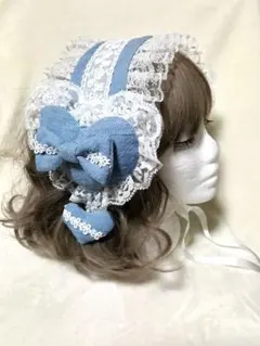 ヘッドドレス ハンドメイド デニムフリルクッションハート