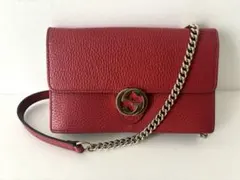 GUCCI インターロッキングGチェーンウォレット ショルダーバッグ 財布