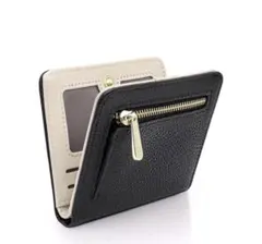 ミニ財布 お札が折れない 本革 メンズ レディース 二つ折り 小銭入れ 黒