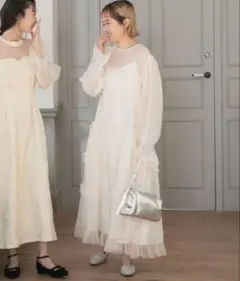 【forksy.】【オケージョン対応】シアーフリルワンピース＆キャミソールセット