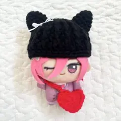 ちびぐるみ ぬい服 たれ耳 うさぎ ボンネット ラメパープル 編み物