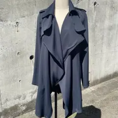 ZARA BASIC ネイビーコート トレンチコート リボン テロンチ Mのサムネイル