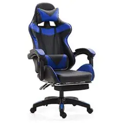 【新品未使用送料無料】ゲーミングチェア/青/ブルー/リラックス/オットマン/黒
