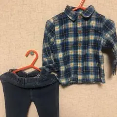 フランネルシャツとデニムパンツセット
