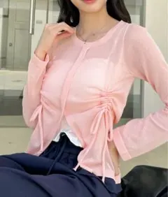 フロントスリット ドロストデザイン 長袖シアートップス