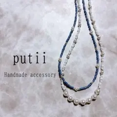 ビーズネックレス ブルー パールネックレス