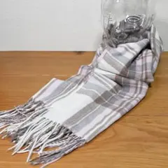 タータンチェック 大判 マフラー ビッグサイズ ストール ホワイト×淡色系