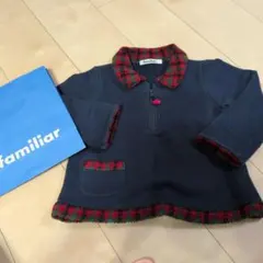 familiar ネイビー チェック襟 トップス 100