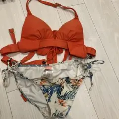 お値下げ不可‼️オレンジ フローラル柄 セパレート水着 M