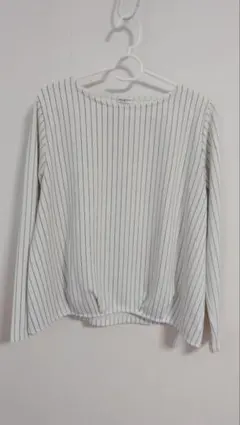 GLACIER ストライプ柄長袖トップス ホワイト ボートネック