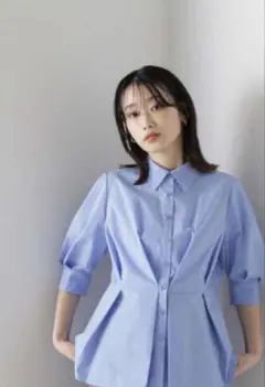 NATURAL BEAUTY BASIC 半袖ブラウス　ブラウス　ブルー