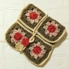 モチーフ編みのマルチケース ポーチ ハンドメイド 毛糸