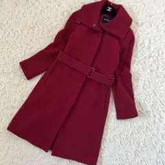 MAX&Co. 赤 女優襟 ウールロングコート 現行タグ ベルト付 比翼 40