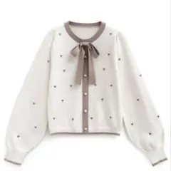 ハート刺繍リボン配色ニットトップス［tt020］